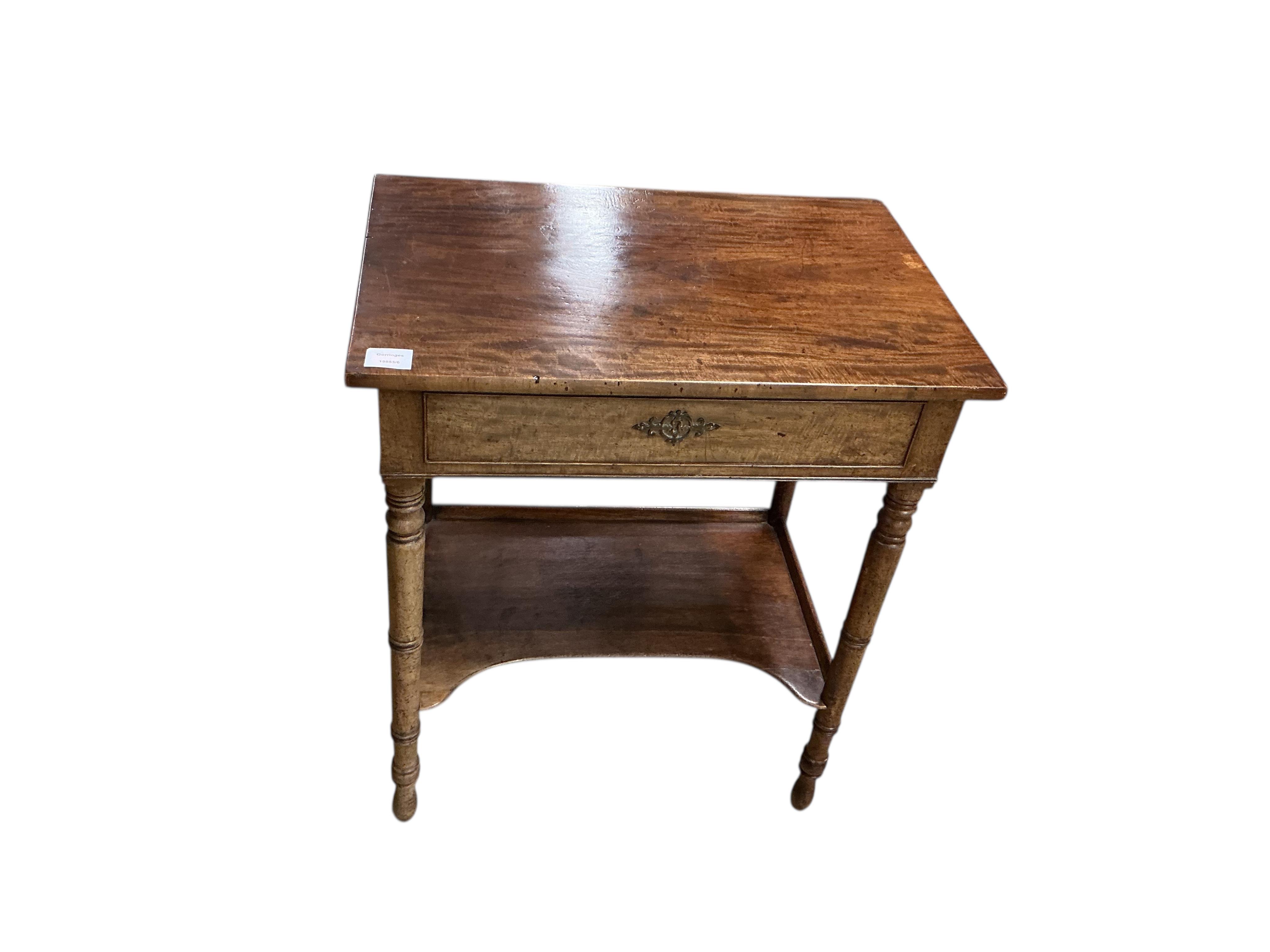 A Regency rectangular mahogany two tier side table, width 62cm, depth 41cm, height 74cm